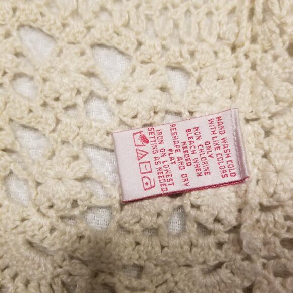 Vintage Beige Crochet Cropped Cardigan Scalloped Hem Flared/Bell Sleeves Bolero - Picture 7 of 13